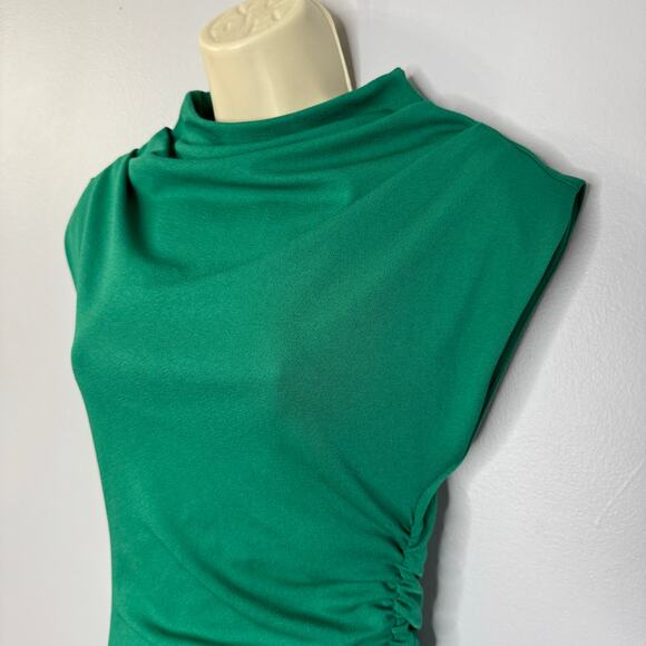 Anthropologie The Maya Ruched Cowl-Neck Midi Dress Kelly Green Stretch Sz XS New - Picture 9 of 14